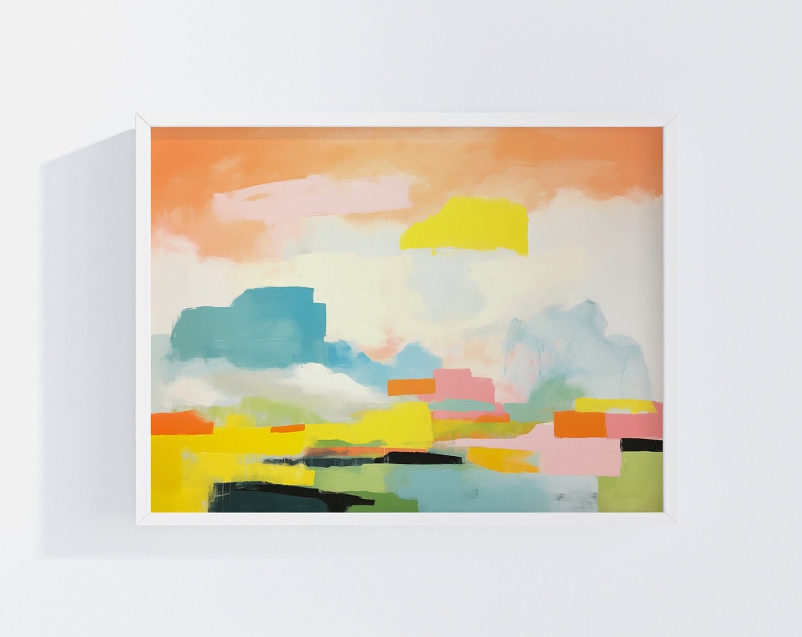 Sunrise Abstract Landscape Minimal Modern Wall Decor Hygge Style Living Room Design