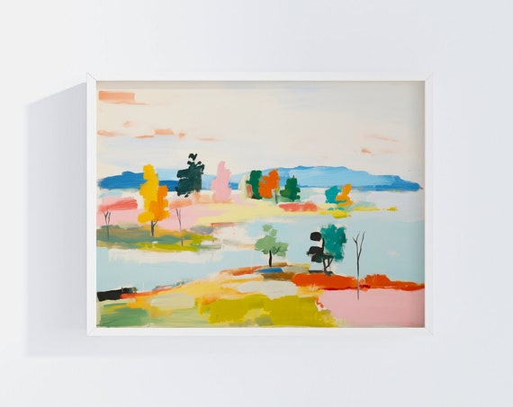 Lake Landscape Scene Modern Wall Decor Abstract Artwork Minimalist Home Style Nature Print Unframed