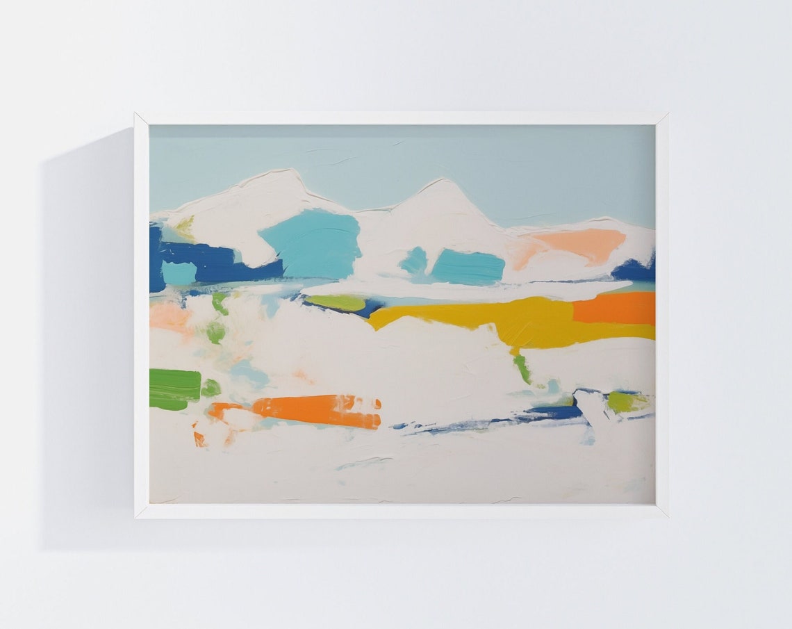 Mid Century Modern Decor Abstract Snowy Mountain Art Winter Scenic Landscape Minimalist Home Decor White Office Artwork