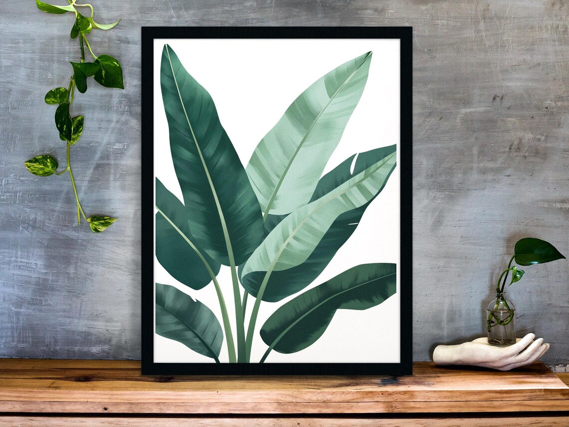 Banana Leaves Watercolor Tropical Botanical Green Leaf Art Poster