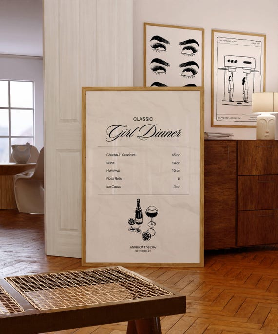 Girl Dinner Poster Trendy Newspaper Headline Poster New York News Print Girly Wall Art Bar Cart Art Decor Preppy Kitchen Wall Prints