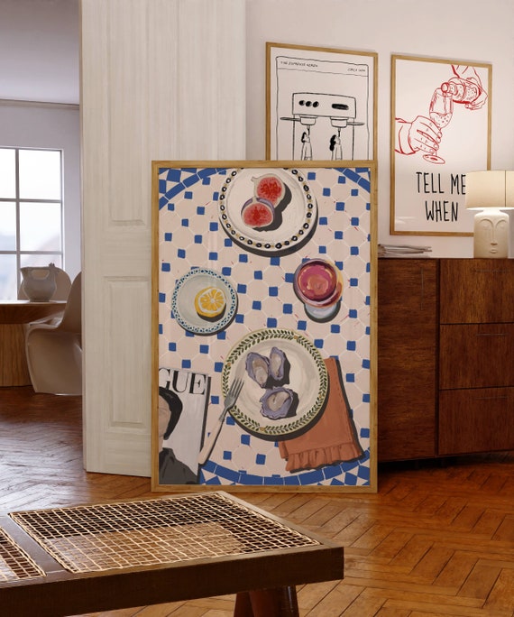 Girl Dinner Poster Oysters Poster Trendy Kitchen Wall Prints Girly Wall Art Retro Bar Cart Art Decor Trendy Newspaper Headline Poster