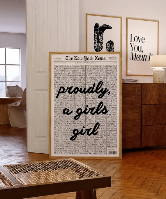 Girls Girl Newspaper Headline Poster Trendy Girls Girl Poster Retro Bar Cart Feminist Wall Art New York News Magazine Cover Girly Art
