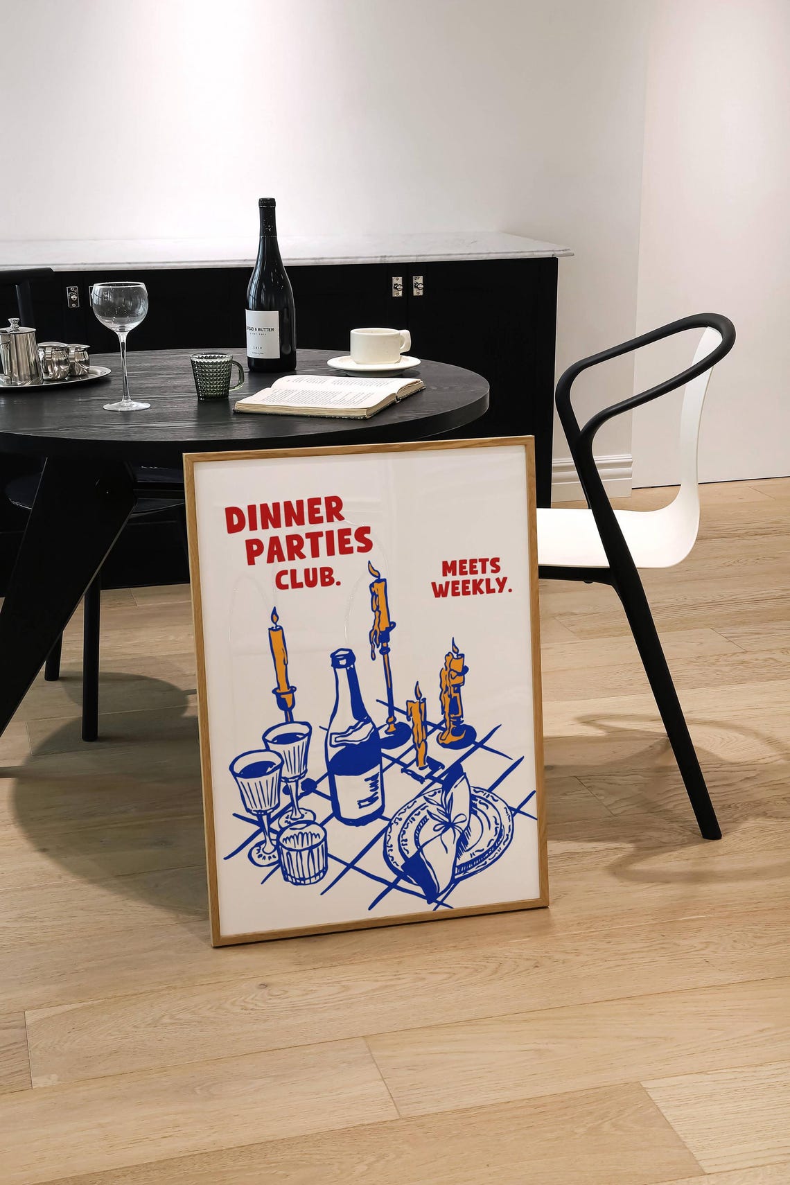 Dinner Parties Club Fun Weekly Bold Table Setting Line Art Poster - Image 2