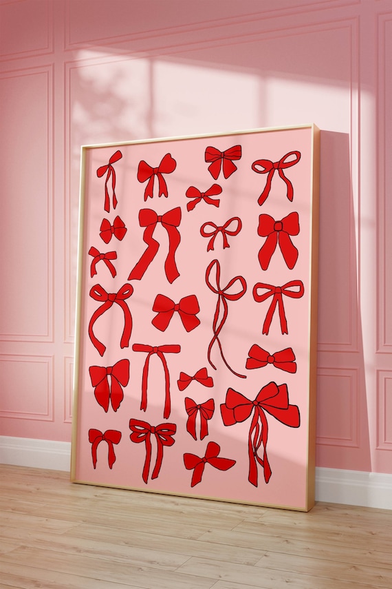 Red Bows On Pink Coquette Preppy Trendy Bow Illustration Poster