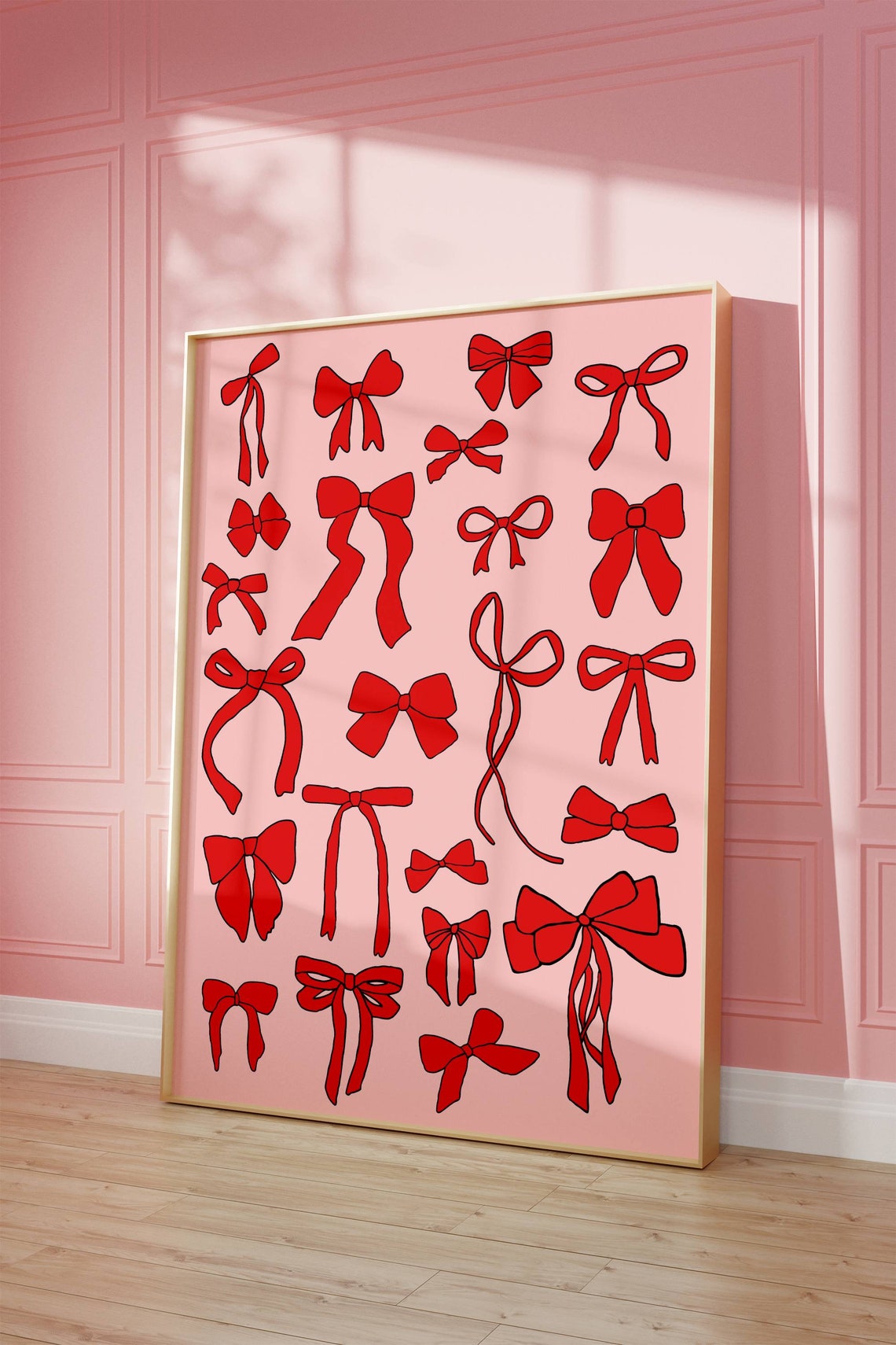 Red Bows On Pink Coquette Preppy Trendy Bow Illustration Poster