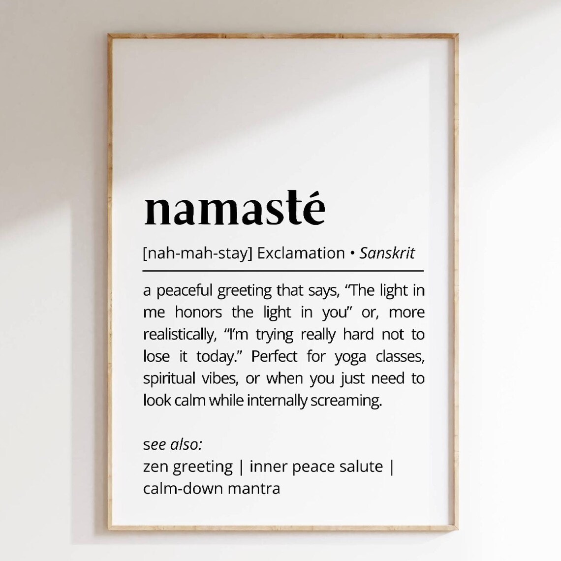 Namaste Funny Definition Yoga Sanskrit Quote Dictionary Poster