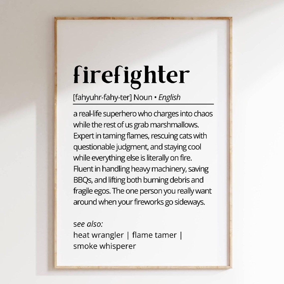 Funny Firefighter Definition Dictionary Poster Fire Station Hero Gift
