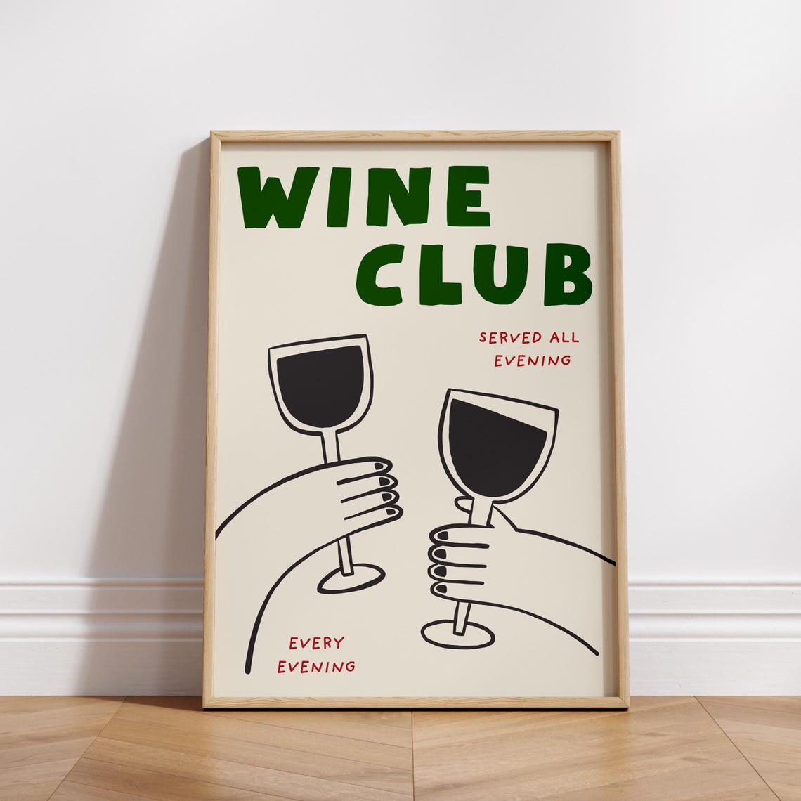 Wine Club Served All Evening Every Evening Retro Kitchen Bar Poster