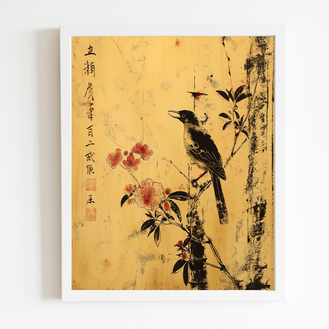 Tranquil Bird On Ancient Tree, Ink Wash Art Print - Image 4