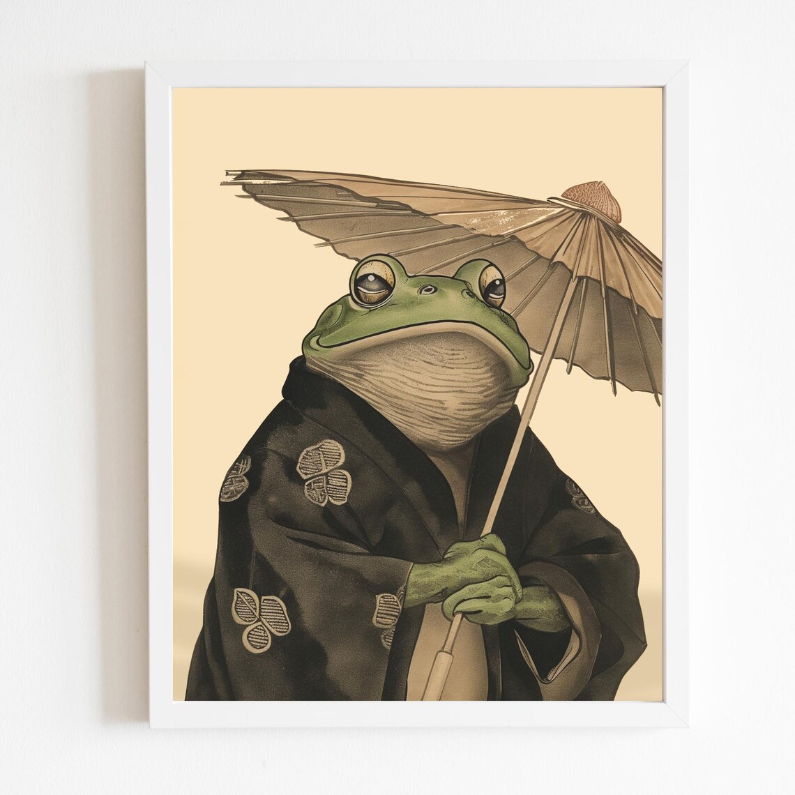 Japanese Woodblock Frog with Grey Umbrella, Kimono - Image 4