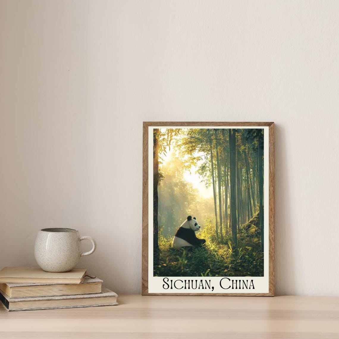 Sichuan China Travel Poster with Giant Panda in a Sunlit Bamboo Forest - Image 4