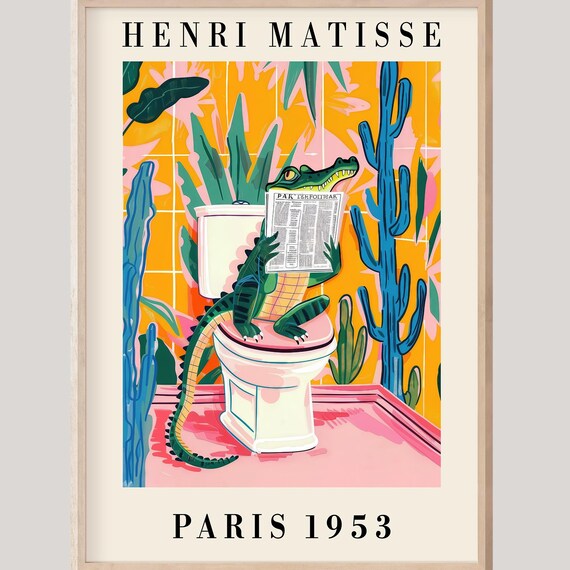 Crocodile Bathroom Art Print, Matisse-Inspired Poster