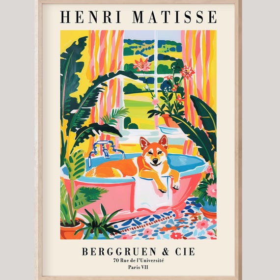 Shiba Inu Matisse Bathtub Wall Art Print Maximalist Bathroom Decor Colorful Henri Prints Dopamine