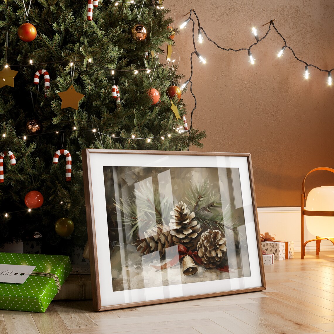 Christmas Pinecones Oil Painting Holiday Art Print - Image 5