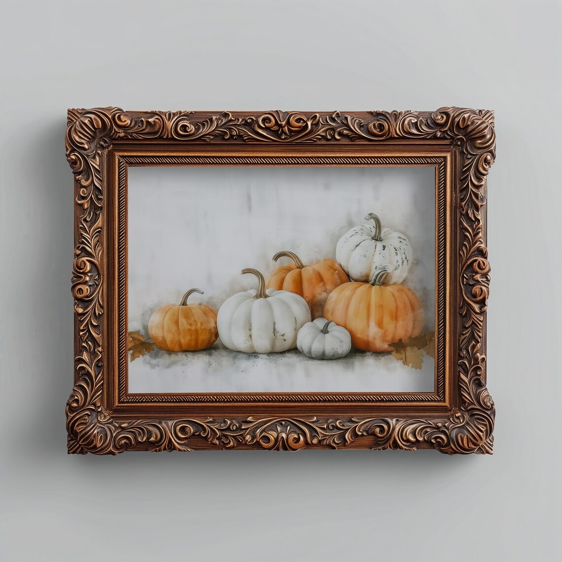 Autumn Pumpkins Harvest Cluster Watercolor Still Life Wall Art - Image 5
