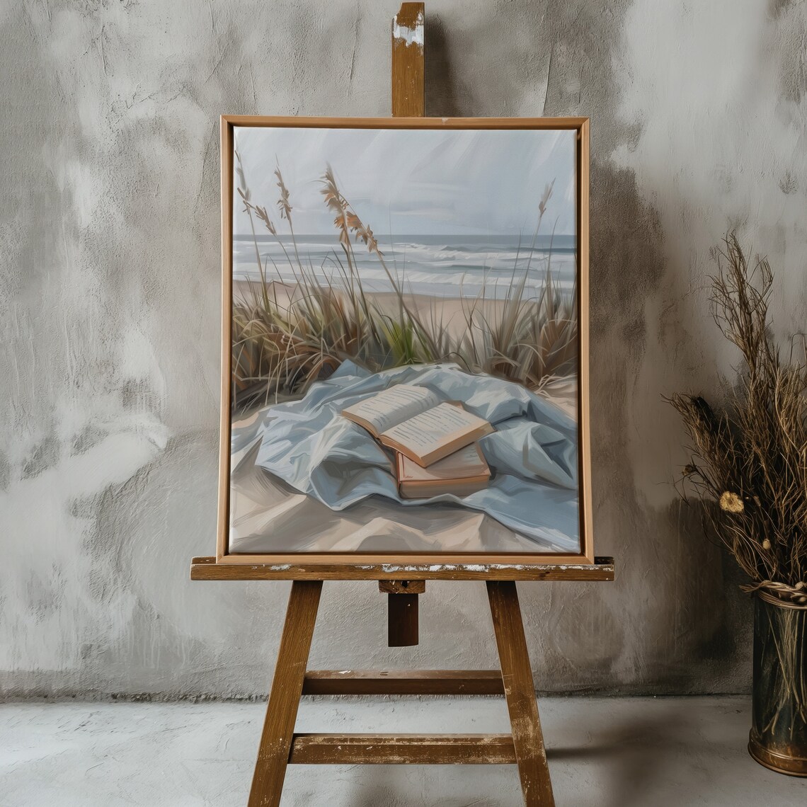 Vintage Books Beach Art Print, Seaside Home Decor - Image 2