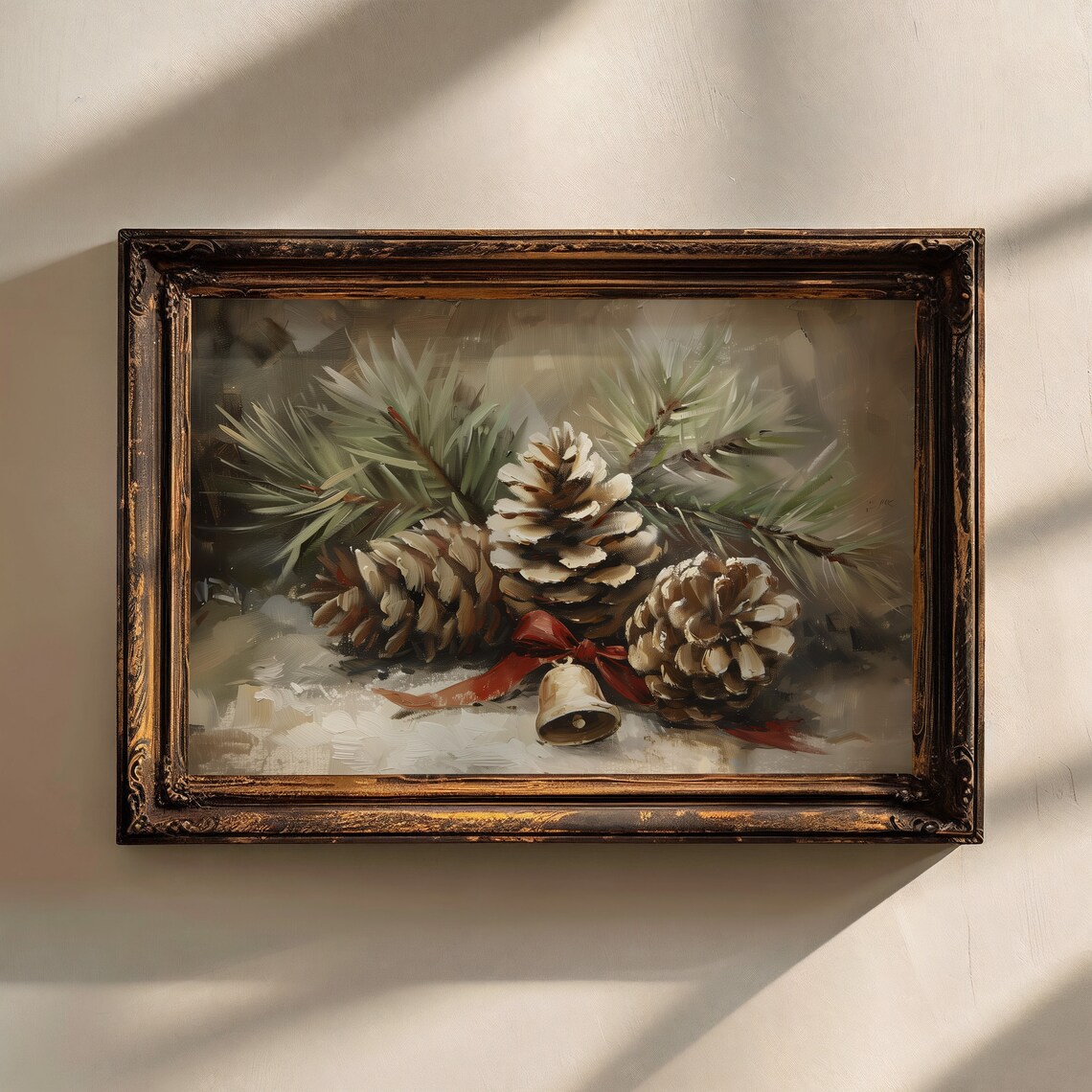 Christmas Pinecones Oil Painting Holiday Art Print - Image 3