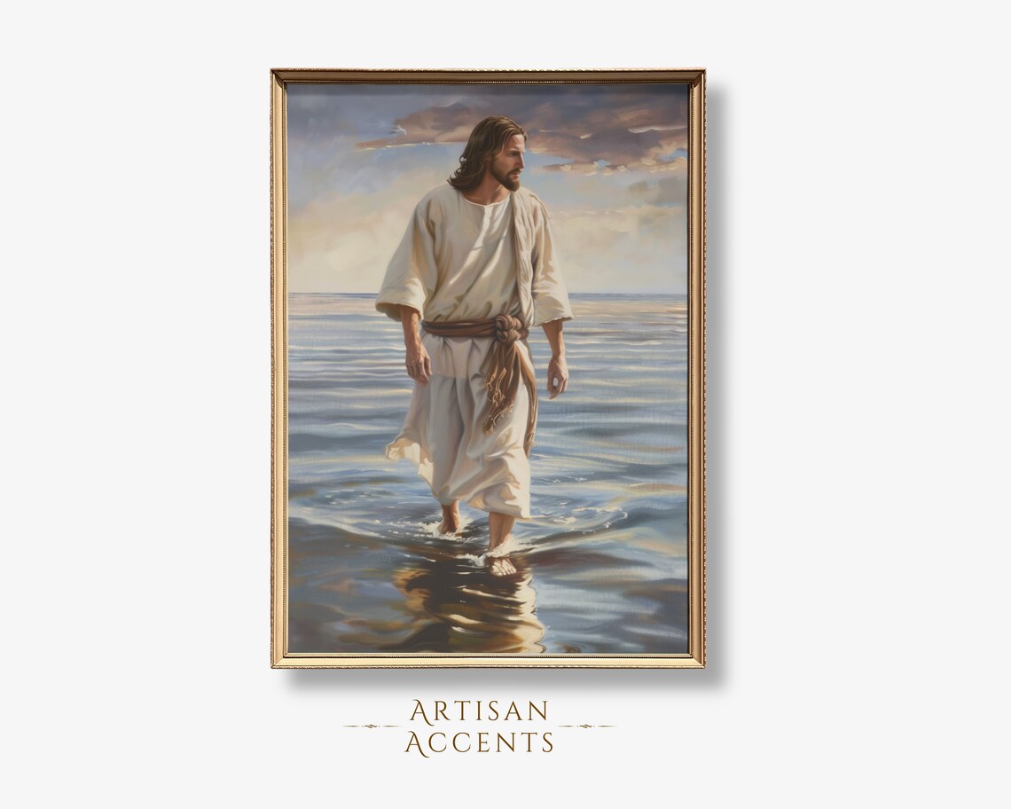 Jesus Walking On Water Serene Ocean Biblical Oil Painting Art Print
