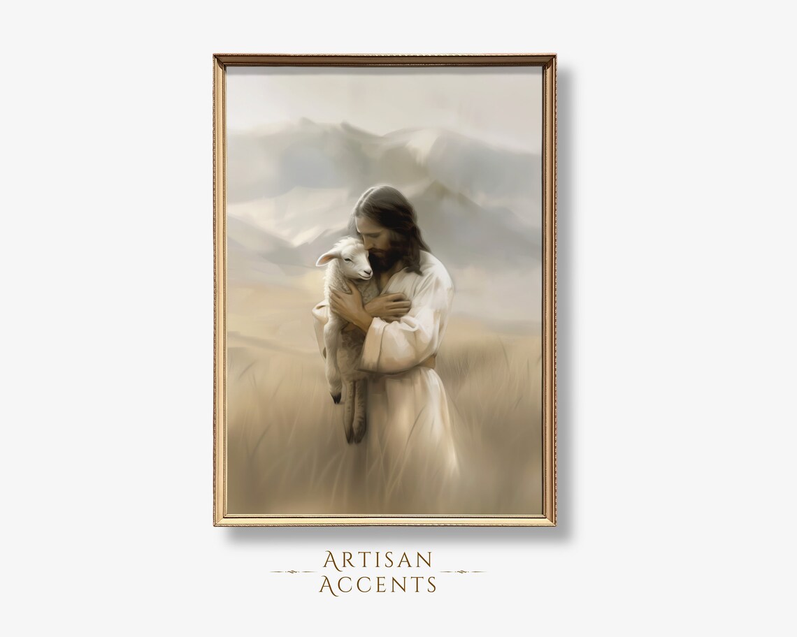 Jesus Holding Missing Lamb Oil Painting Art Print
