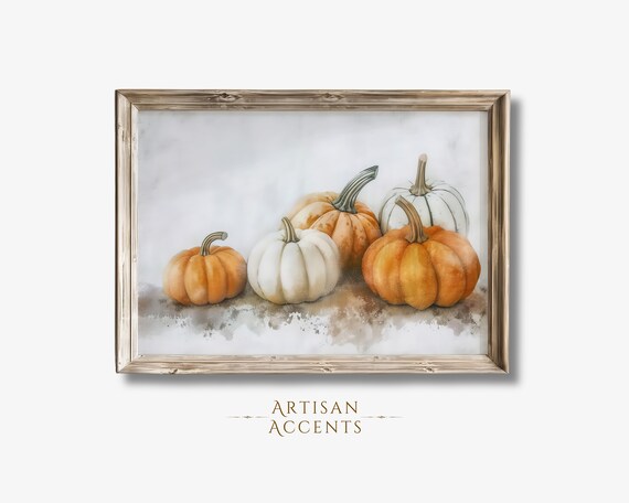 Orange And White Pumpkins Fall Watercolor Still Life Art Print
