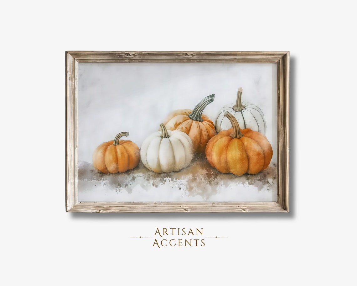 Orange And White Pumpkins Fall Watercolor Still Life Art Print