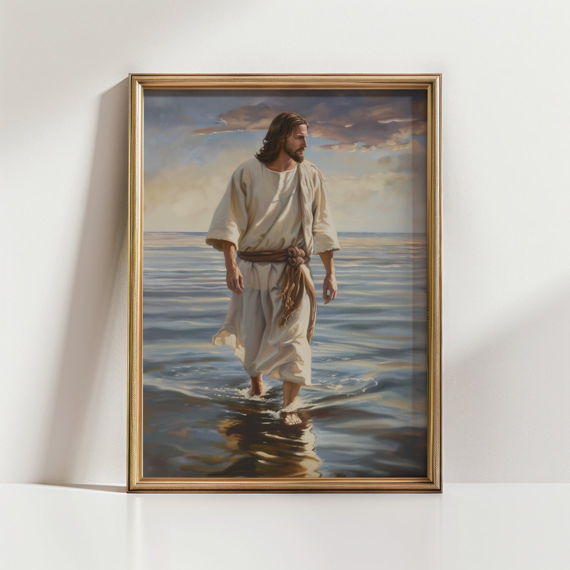 Jesus Walking On Water Serene Ocean Biblical Oil Painting Art Print - Image 3