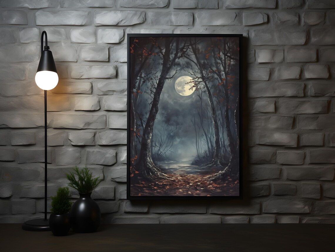 Dark Moon Halloween Moody Gothic Landscape Art Print - Image 3