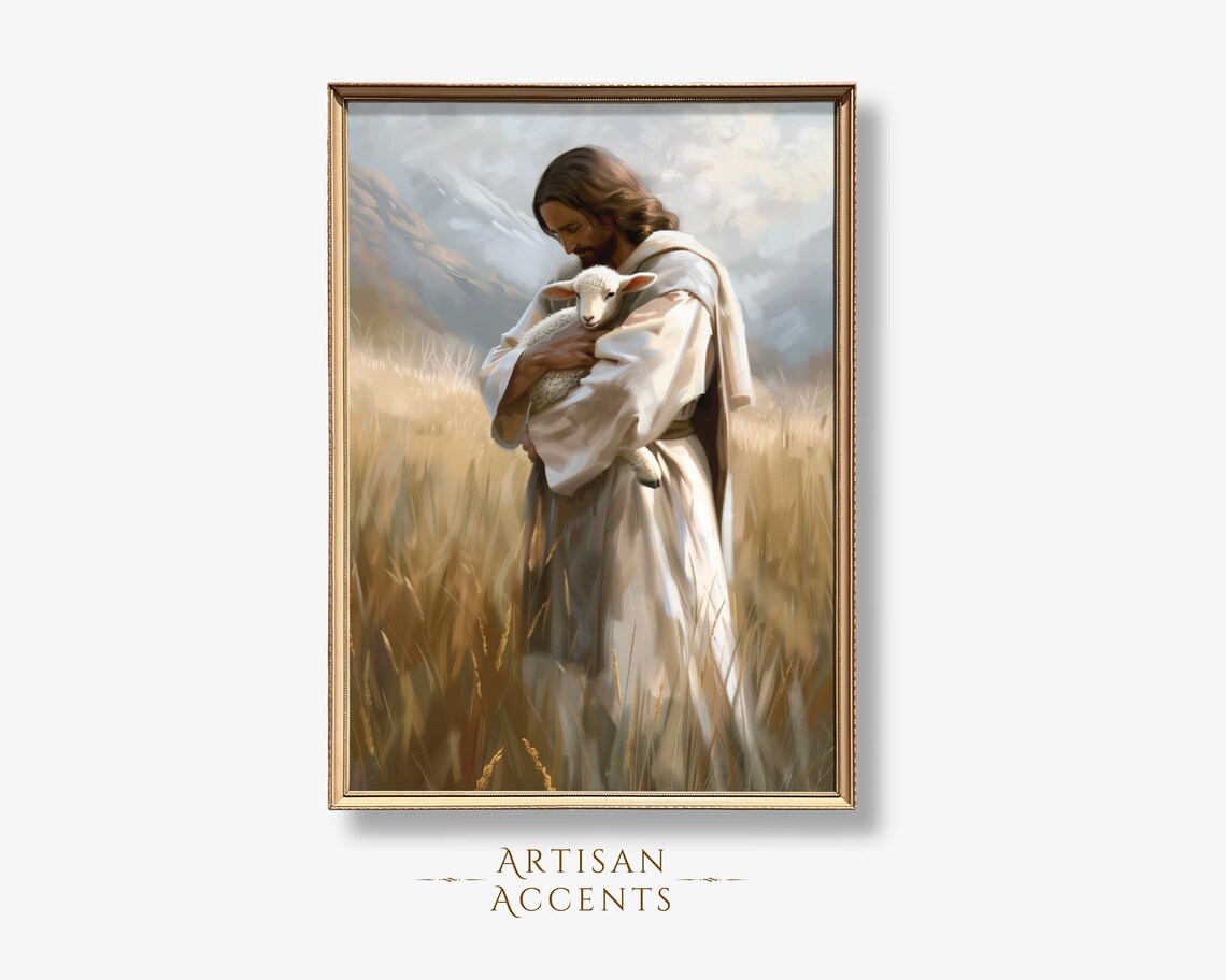 Jesus Holding the Missing Lamb Christian Wall Art Print