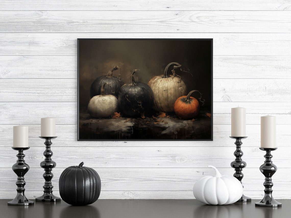 Dark Moody Pumpkins In Black Frame Fall Harvest Still Life Art Print - Image 5