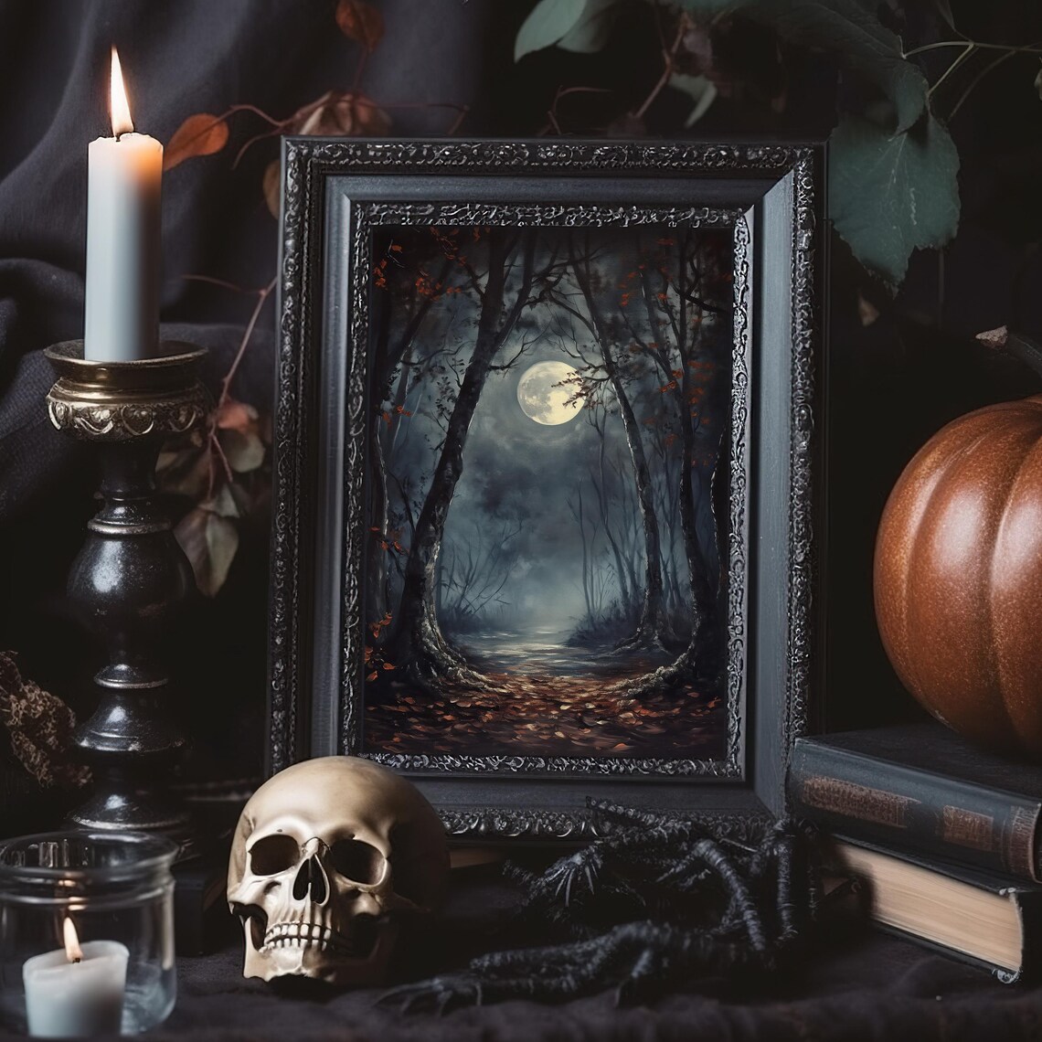 Dark Moon Halloween Moody Gothic Landscape Art Print - Image 4