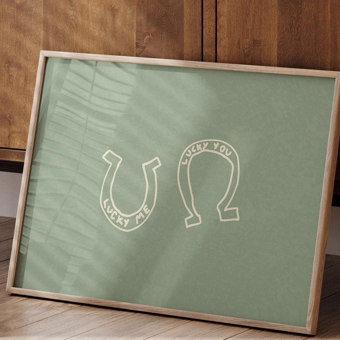 Lucky Me Lucky You Horseshoe Green Minimalist Line Art Poster