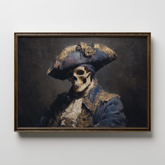 Pirate Skeleton Art Print, Vintage Nautical Gothic