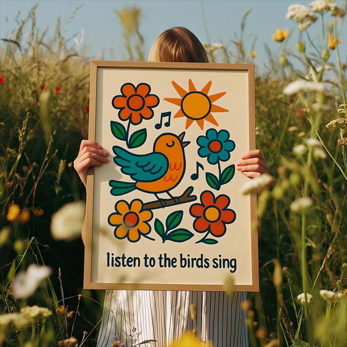 Mindfulness Retro Poster Floral Bird