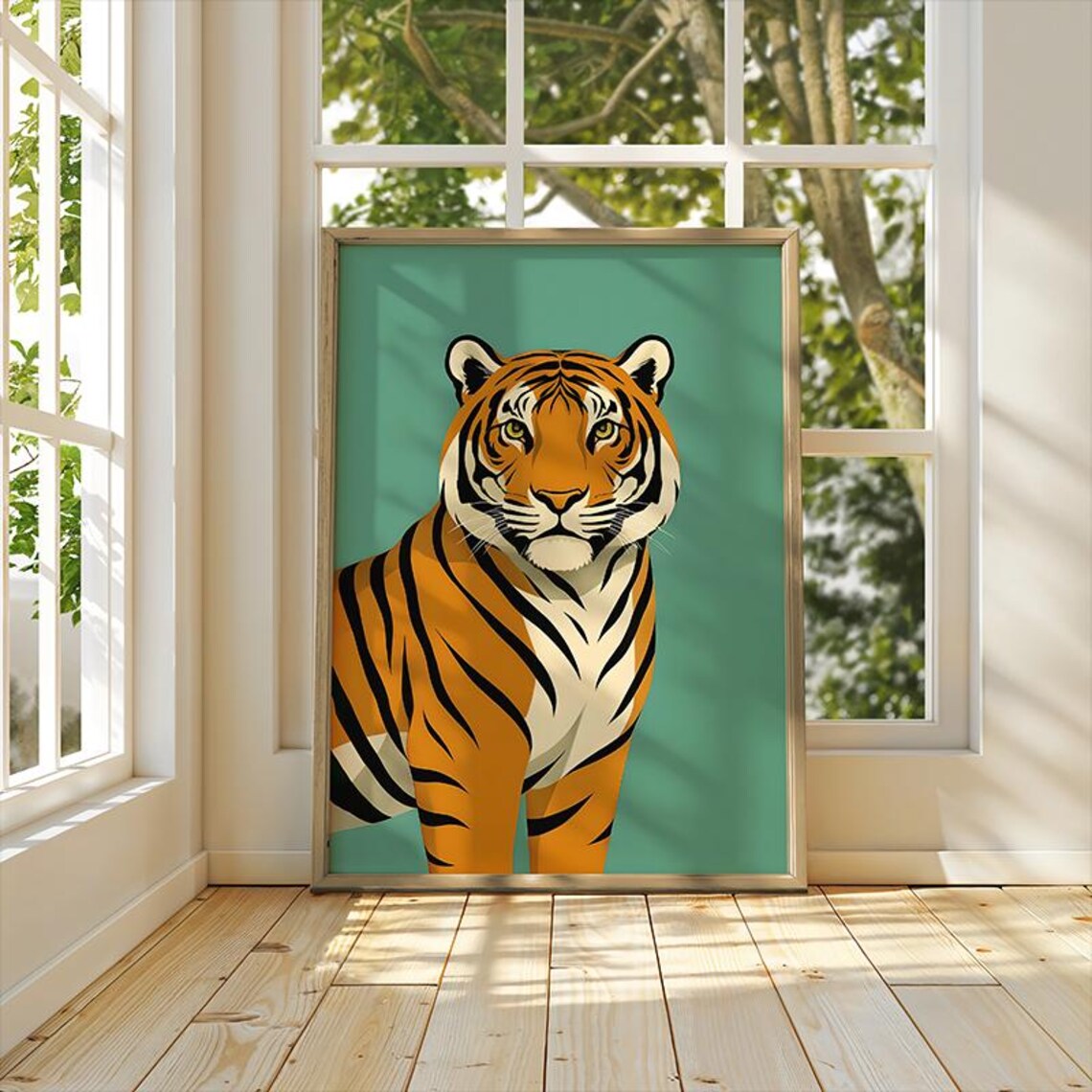 Tiger Poster Print Vintage Green Maximalist Wall Art