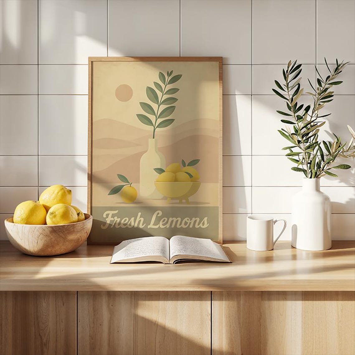 Fresh Lemons Midcentury Kitchen Citrus Still Life Art Poster