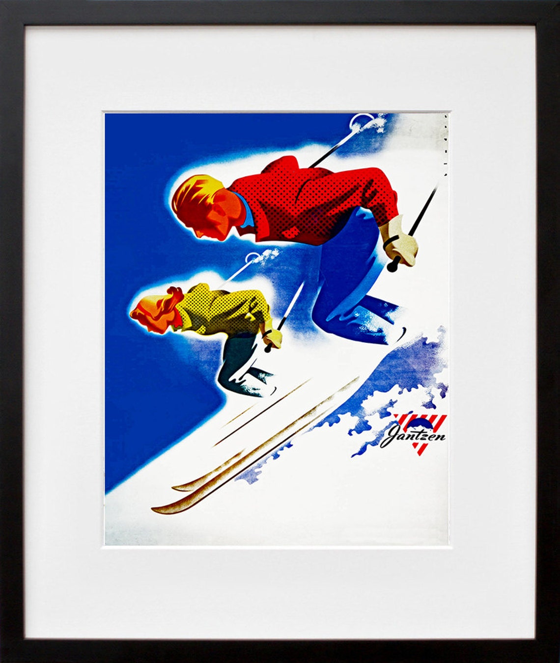 Jantzen Vintage Ski Advertising Downhill Skiers Retro Art Poster - Image 2