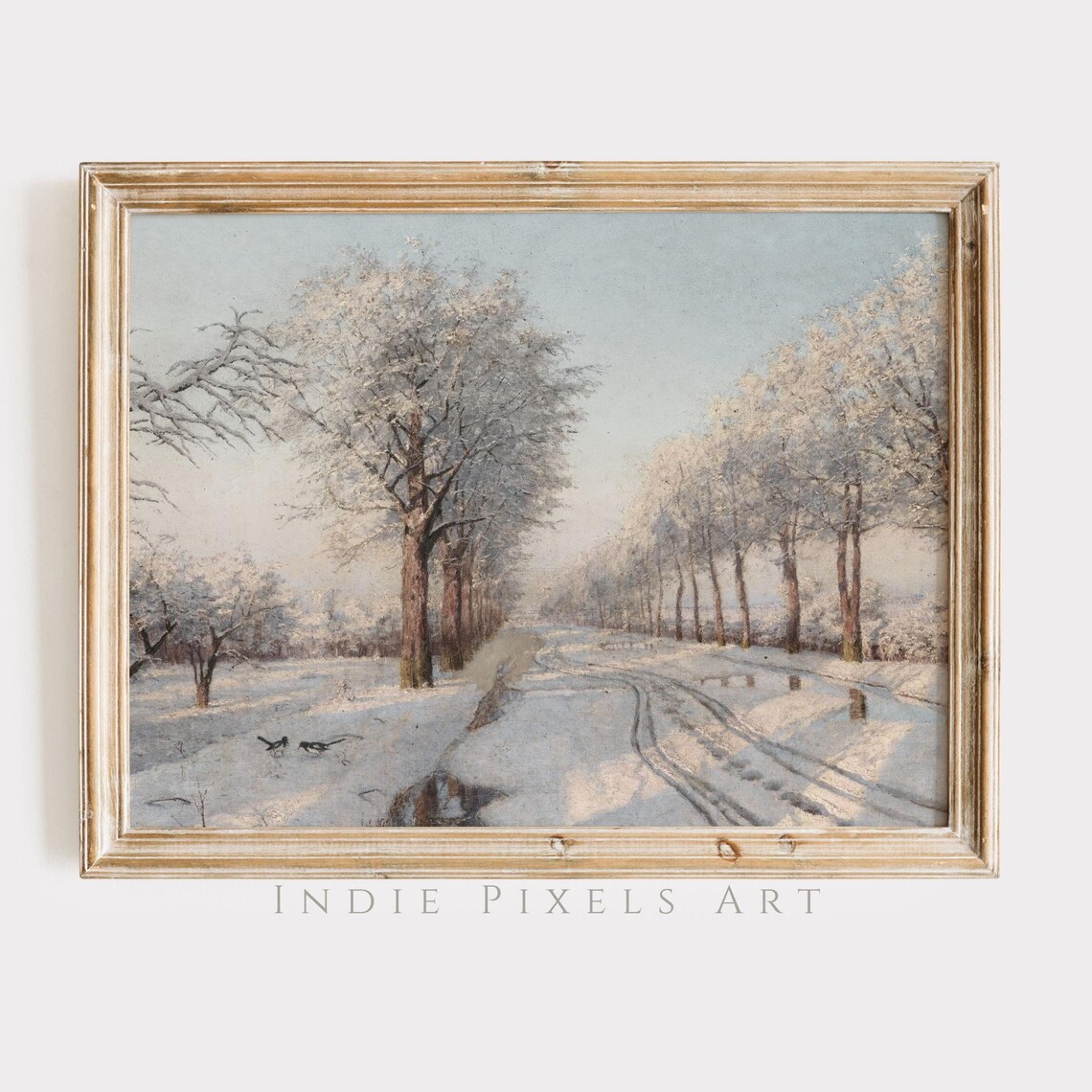 Snowy Country Road Frosted Trees Vintage Winter Landscape Painting Poster