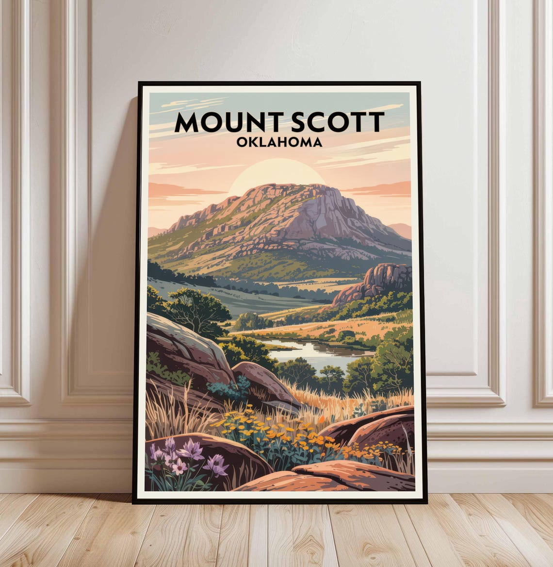 Mount Scott Oklahoma Sunset Mountain Landscape Travel Poster