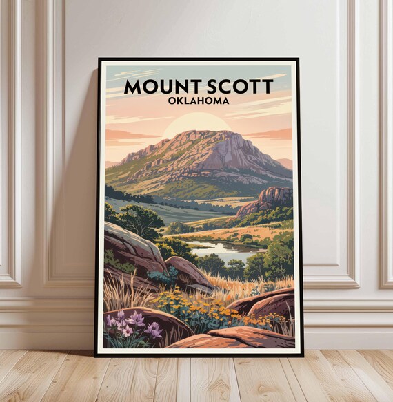 Mount Scott Oklahoma Sunset Mountain Landscape Travel Poster