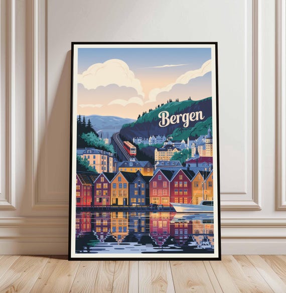 Bergen Poster Norway Travel Art Print With Coastal Photography Urban Wall Artwork Wanderlust Decor