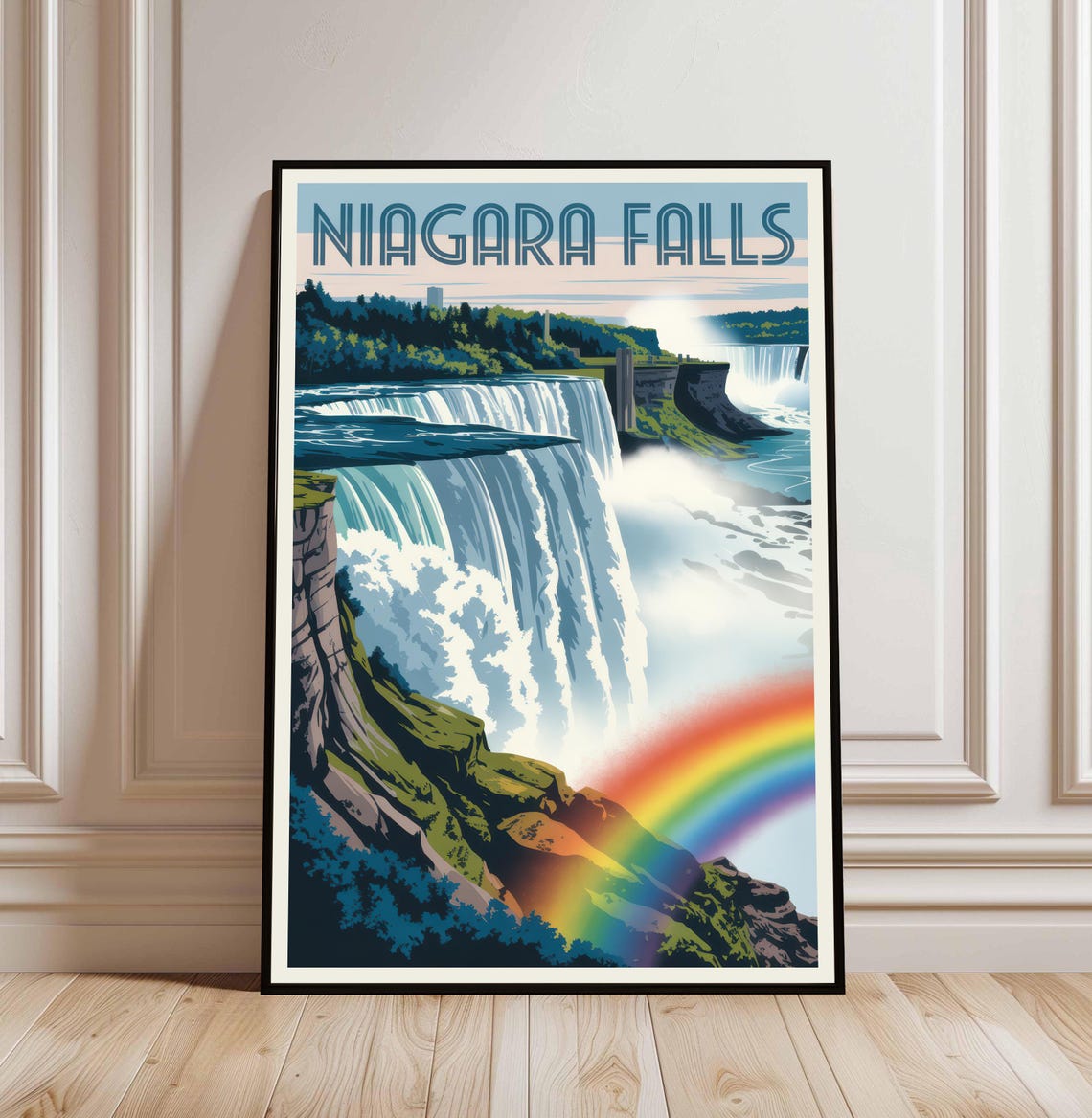 Niagara Falls Retro Waterfall Rainbow Scenic Travel Art Poster