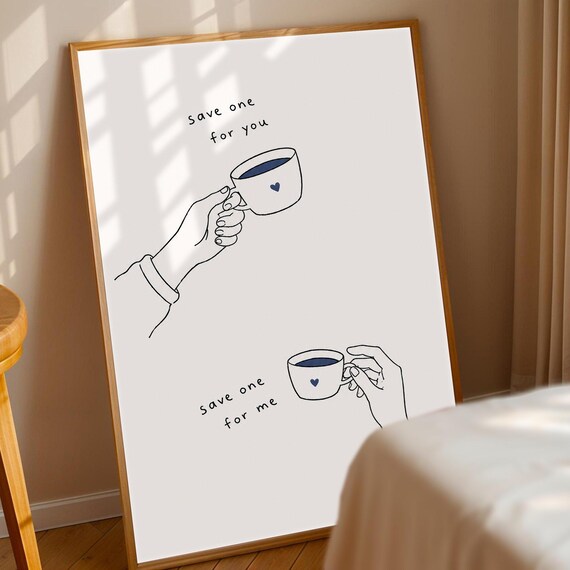 Save One For You Coffee Line Art Minimalist Couple Love Poster