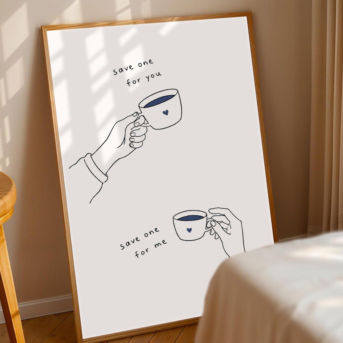 Save One For You Coffee Line Art Minimalist Couple Love Poster