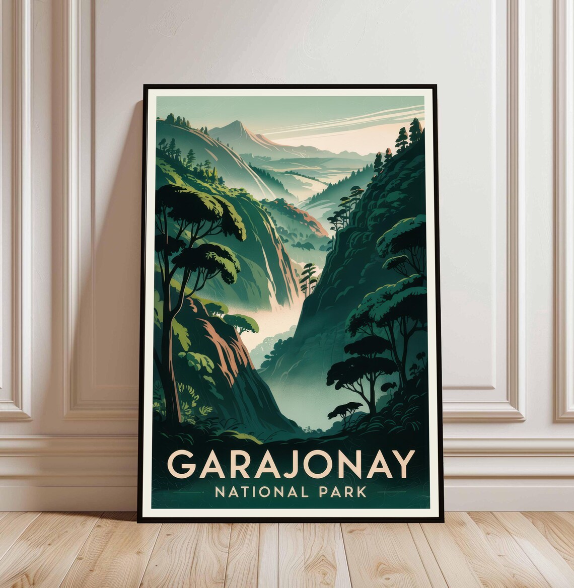 Garajonay National Park Lush Green Forest Canyon Vintage Travel Poster