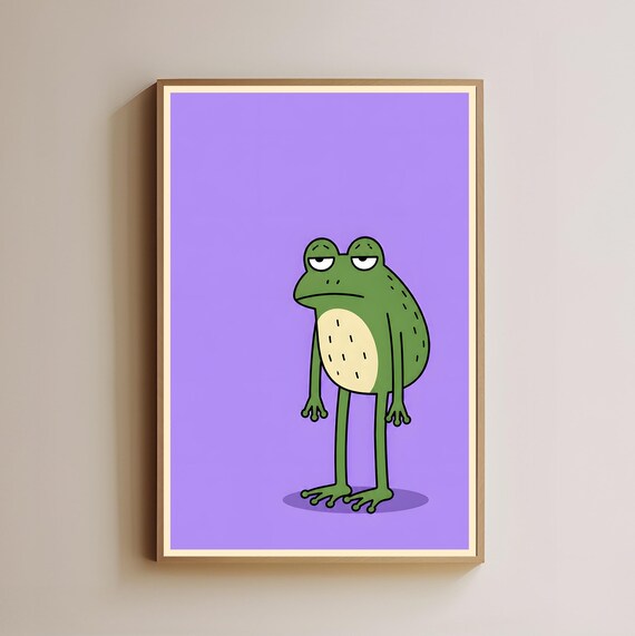 Sad Frog Cartoon Long Legged Whimsical Purple Art Decor Poster