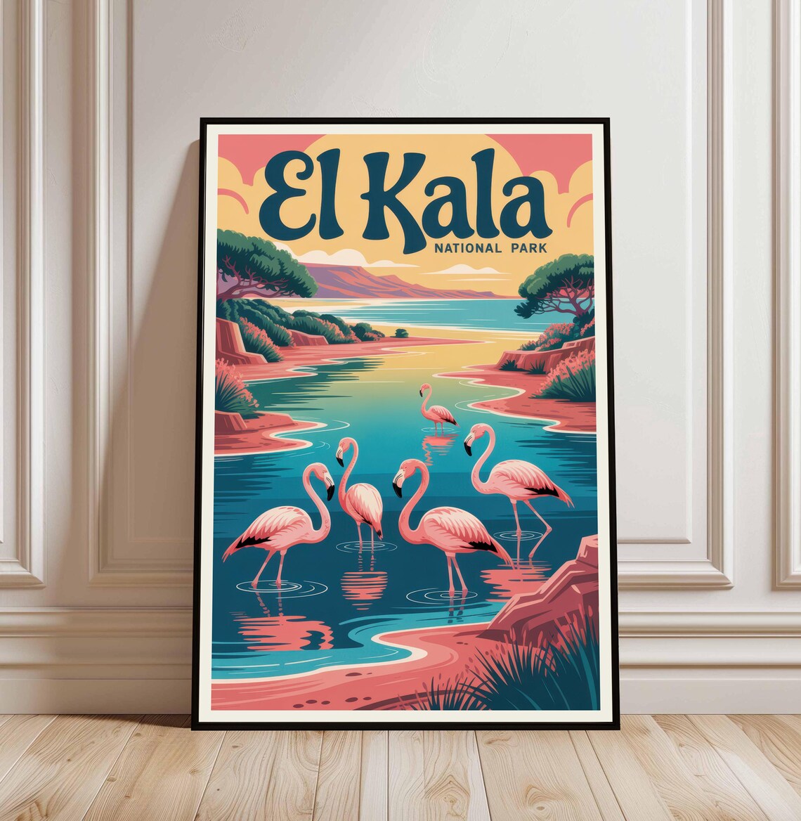 El Kala National Park Algeria Pink Flamingo Lagoon Travel Poster