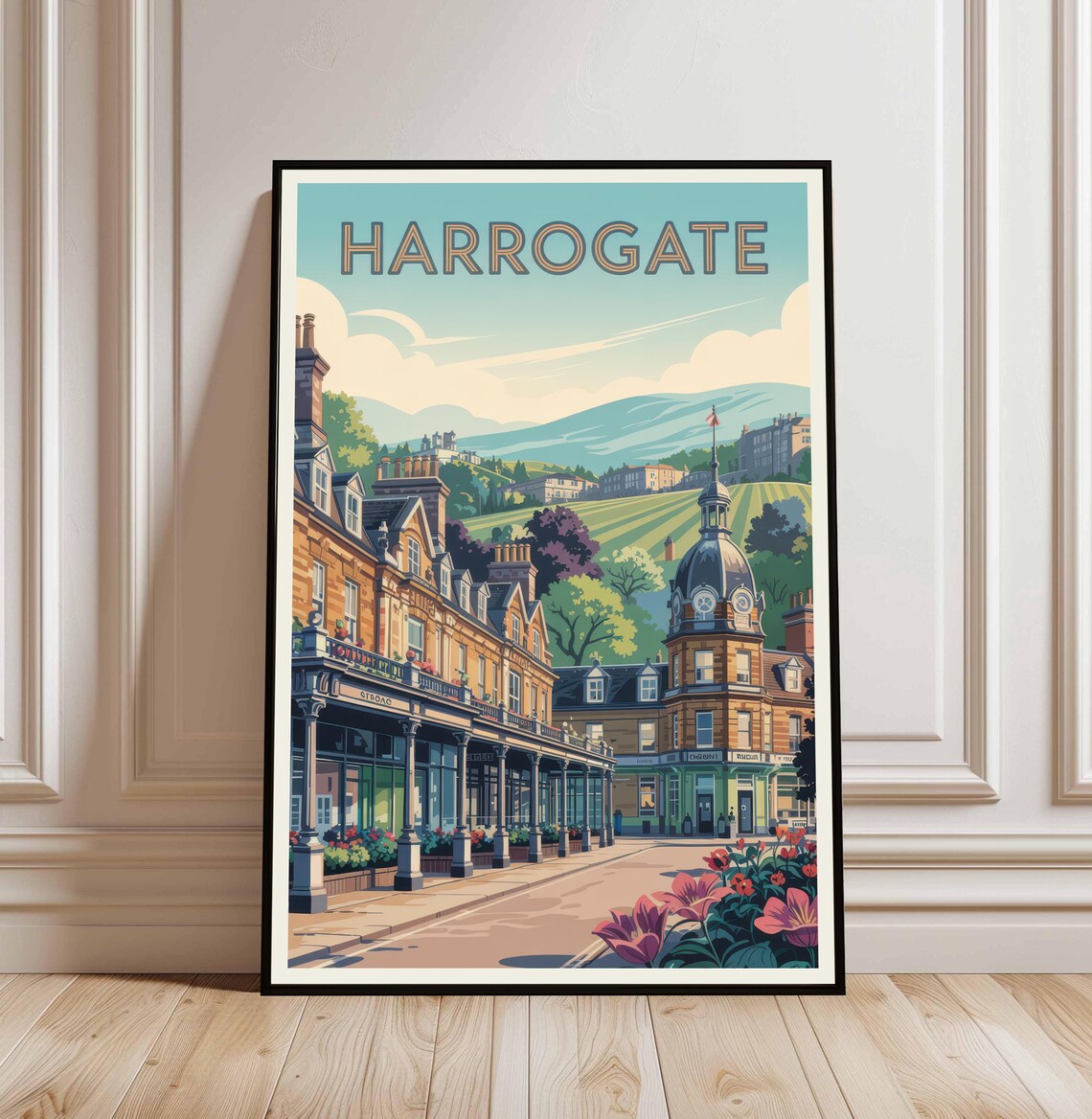 Harrogate England Vintage Travel Poster Spa Town Street Scene
