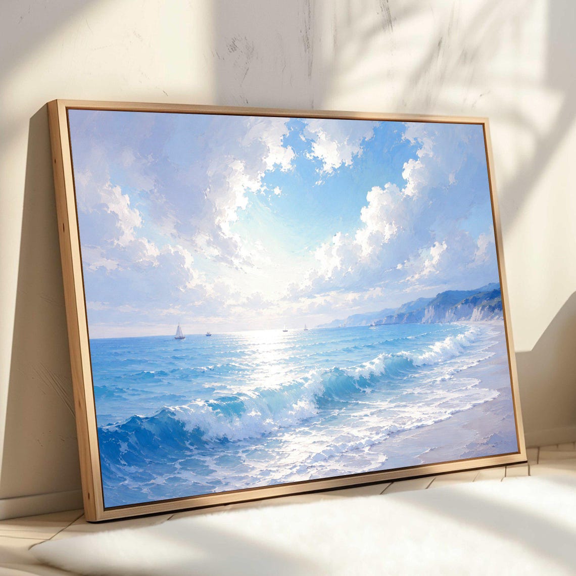 Impressionistic Beach Print Sunny Ocean Landscape Blue Waves Seascape Coastal Wall Art