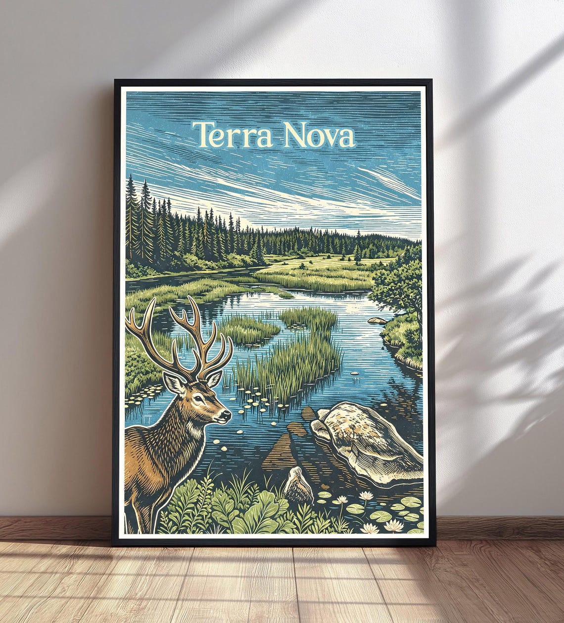 Terra Nova Deer Lake Forest Vintage National Park Travel Poster